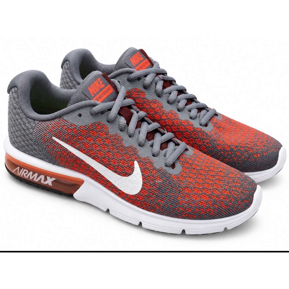NEW Nike Air Max Sequent 2 Grey Bright Crimson Running Shoes Womens 6.5